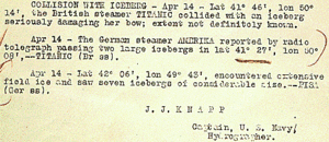 Extract from US Navy memorandum concerning Titanic.