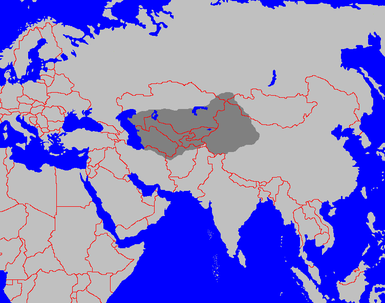 Map of Turkestan (dark grey) with borders of modern states in red