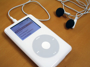 A fourth-generation iPod with . iPod has a  interface, here using .