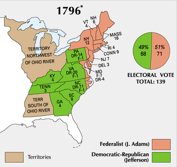 Presidential electoral votes by state.Because electors couldn't distinguish between their presidential and vice presidential choices until the passage of the , the map above assumes that the presidential votes are exactly the votes for Adams or Jefferson.  This leads to an anomaly:  Maryland is listed as having cast 7  votes and 4  votes when Maryland had only 10 electors.  The problem is that at least one Maryland elector cast his ballot for a Jefferson-Adams ticket.