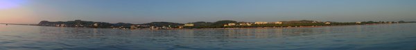 Panoramic view of the beach in Durrs as seen from a paddle boat