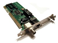 A 1990s Ethernet  or NIC, also called Ethernet . This transitional card supports both   (, left) and   (, right).