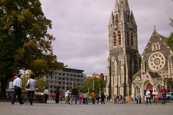 Cathedral Square in Christchurch, with Christ Church in the background.