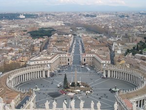 The main entrance to Vatican City from the top of , surrounded by .