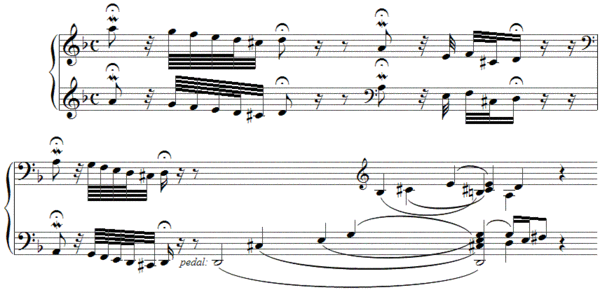 Opening notes of the "Toccata and Fugue in D Minor".  Click to hear piano reduction (218K)
