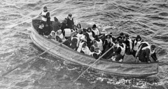 Survivors aboard a lifeboat.
