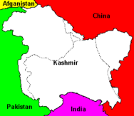 Map of Kashmir showing the Line of Control and disputed areas