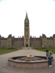 The Centre Block, with the Peace Tower and Centennial Flame