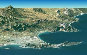 Cape Town and Table Mountain - Landsat Image over SRTM Elevation. [1] (http://photojournal.jpl.nasa.gov/catalog/PIA04961)