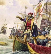 Vasco da Gama on board a boat