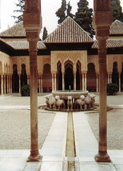 The famous Court of the Lions inside the  palace of , in , one of the finest examples of the high art and culture achieved by the Islamic civilization in Spain.