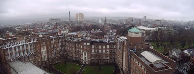 Panorama of Belfast on a dreary day, as seen from a tower block of Queen's University.