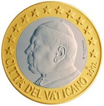 Pope John Paul II appears on the Vatican's  coin.