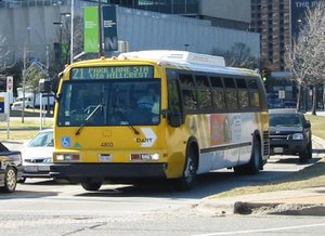 A DART Bus operating in downtown Dallas