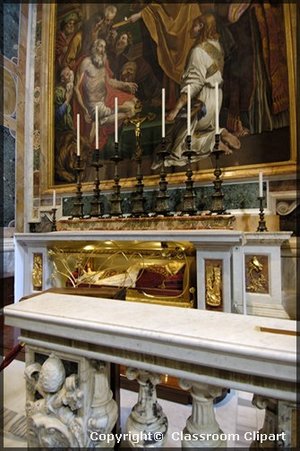 The Chair of Saint Peter, Cathedra Petri, is hoisted onto an altar in the basilica apse.