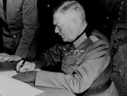 Keitel, signing the ratified surrender terms for the German Army in Berlin, 8/9 May 1945