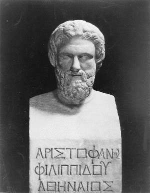 A bust of Aristophanes