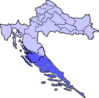 Map of Croatia with Dalmatia highlighted