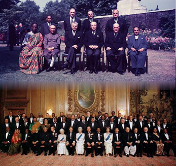 The Commonwealth has grown massively in the last few decades. Above, the 10 representatives in 1956, below, the over 50 members in 2000