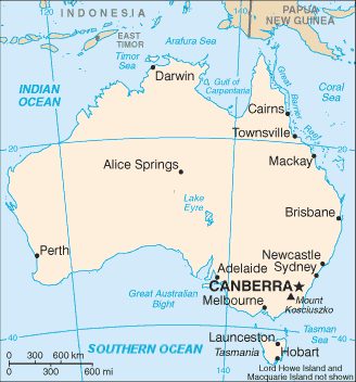 Map of Australia with main cities