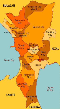 Map of Metro Manila showing the cities and municipalities.