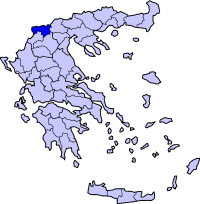 Map showing the Florina prefecture within Greece