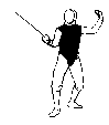 A foil fencer.  Valid target (the torso) is in black.
