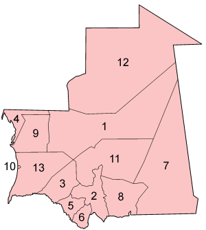 Map of the regions of Mauritania