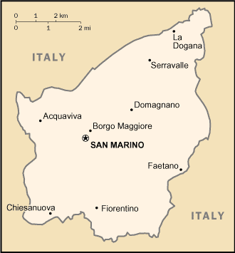 Location of the 9 castelli of San Marino