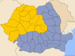 Map of Romania with Transylvania in yellow