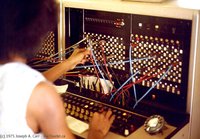 A telephone operator at work on a private switchboard
