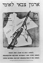 Irgun poster showing their view of the Land of Israel