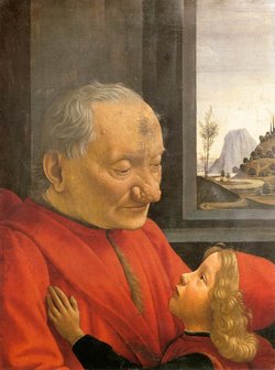An Old Man and with a Strawberry Nose (1480). Tempera on wood, 62 x 46 cm , Paris