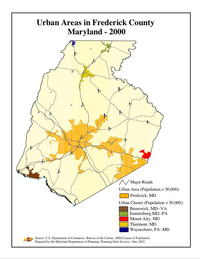 Map of urban areas in Frederick County
