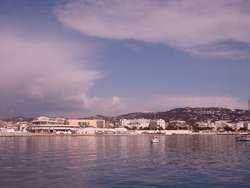 The seaside town of Cannes, in southern France, as seen from a ferry speeding towards l'le Saint Honorat