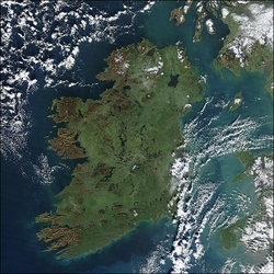 A true colour image of Ireland, captured by a  satellite on , . , the  and  are visible to the east.