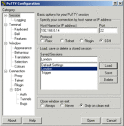 PuTTY 0.53b main configuration dialog on Windows 2000
