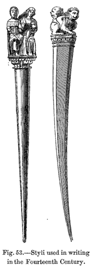 Styli used in writing in the Fourteenth Century.