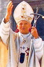 Inauguration of Pope John Paul II in 1978: He wore a  . Around his neck he wore a woolen , which replaced the tiara in the inauguration ceremony. He also did not take the .
