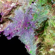 This false color  image of Athens shows varied land use.