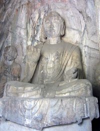 Central Amitabha figure. Hidden Stream Temple Cave. (May 2004)