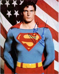 A signed photo of , perhaps autographed by an  machine, as the "Man of Steel, ".