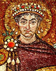 Justinian I depicted on a mosaic in the church of San Vitale, Ravenna, Italy