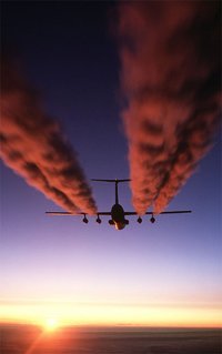 TF33s of a C-141 Starlifter leave exhaust trails over Antarctica