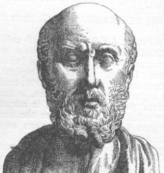Hippocrates: a conventionalized image in a Roman "portrait" bust (19th century engraving)
