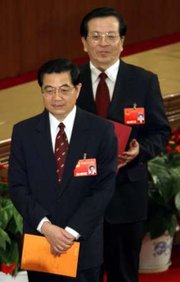  (background) and Hu Jintao (foreground)