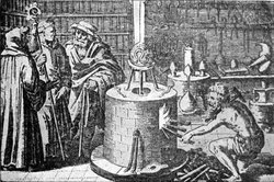 An Alchemical Laboratory, from The Story of Alchemy and the Beginnings of Chemistry