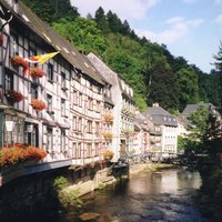 Historic center of Monschau at the Rur river