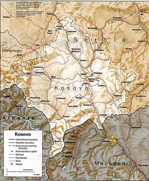 Physical map of Kosovo