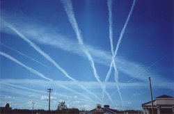 Multiple contrails in a high-traffic area